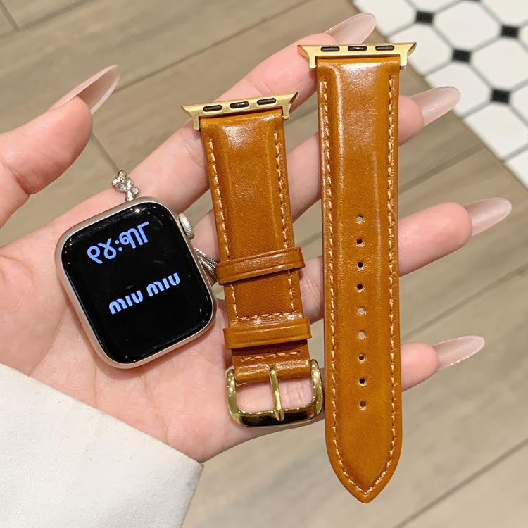 Oil Waxed Genuine Leather Pin Buckle Watch Band, For Apple Watch 46mm / 49mm / 45mm / 44mm, For Apple Watch 42mm / 41mm / 40mm / 38mm