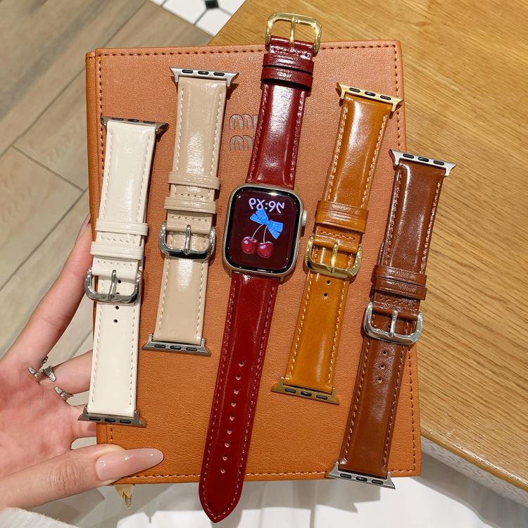 Oil Waxed Genuine Leather Pin Buckle Watch Band, For Apple Watch 46mm / 49mm / 45mm / 44mm, For Apple Watch 42mm / 41mm / 40mm / 38mm