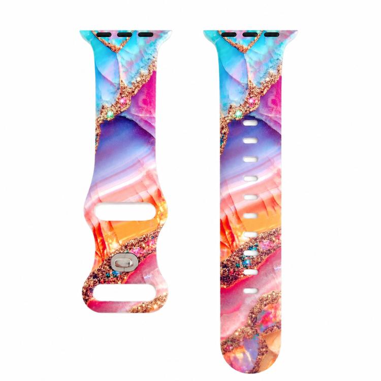 Painted Marble Print Reverse Buckle Silicone Watch Band, For Apple Watch 46mm / 49mm / 45mm / 44mm, For Apple Watch 42mm / 41mm / 40mm / 38mm