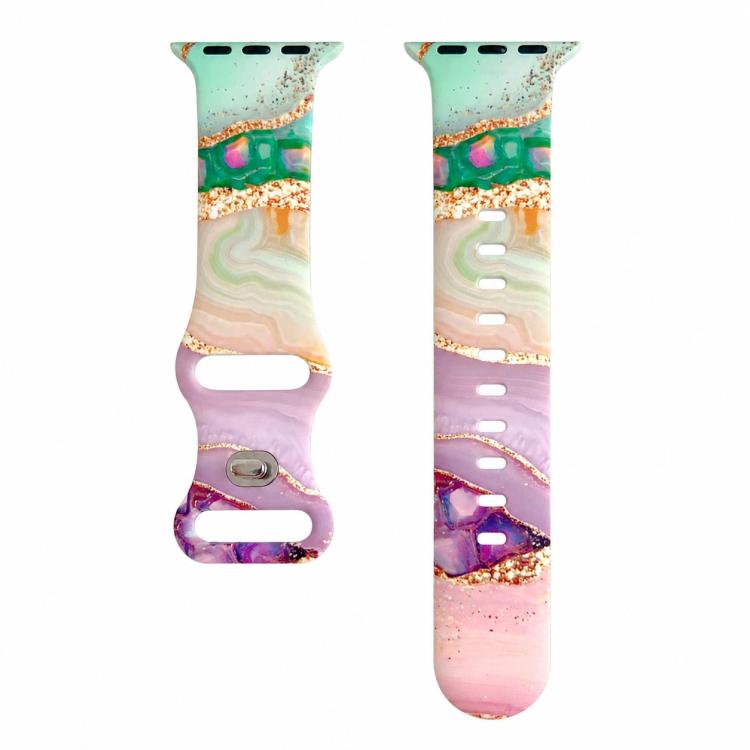 Painted Marble Print Reverse Buckle Silicone Watch Band, For Apple Watch 46mm / 49mm / 45mm / 44mm, For Apple Watch 42mm / 41mm / 40mm / 38mm