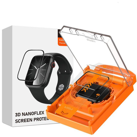 Easy Install Box Dust-Free Screen-printed Tempered Glass Film, For Apple Watch Series 6 / 5 / 4 / SE 44mm, For Apple Watch Series 6 / 5 / 4 / SE 40mm, For Apple Watch Series 11 / 10 46mm, For Apple Watch Series 11 / 10 42mm