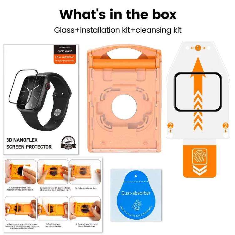 Easy Install Box Dust-Free Screen-printed Tempered Glass Film, For Apple Watch Series 6 / 5 / 4 / SE 44mm, For Apple Watch Series 6 / 5 / 4 / SE 40mm, For Apple Watch Series 11 / 10 46mm, For Apple Watch Series 11 / 10 42mm                             ...