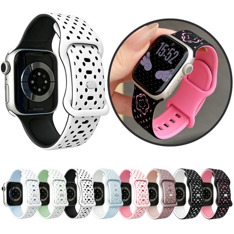 Star-Shaped Dot Pattern Butterfly Clasp Silicone Watch Band, For Apple Watch 46mm / 49mm / 45mm / 44mm, For Apple Watch 42mm / 41mm / 40mm / 38mm