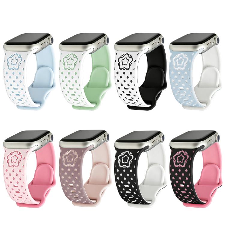 Star-Shaped Dot Pattern Butterfly Clasp Silicone Watch Band, For Apple Watch 46mm / 49mm / 45mm / 44mm, For Apple Watch 42mm / 41mm / 40mm / 38mm