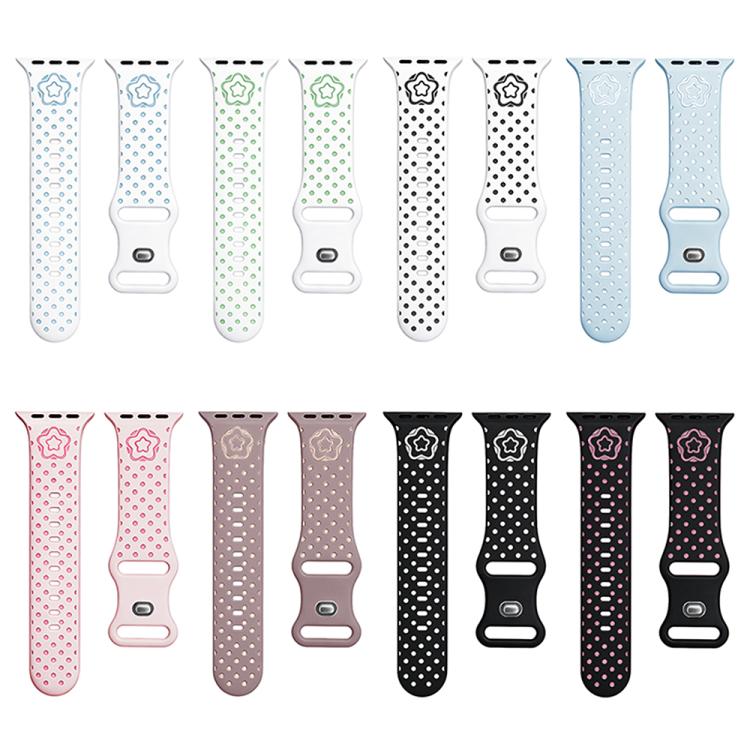 Star-Shaped Dot Pattern Butterfly Clasp Silicone Watch Band, For Apple Watch 46mm / 49mm / 45mm / 44mm, For Apple Watch 42mm / 41mm / 40mm / 38mm