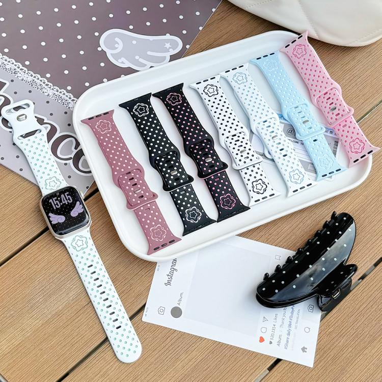 Star-Shaped Dot Pattern Butterfly Clasp Silicone Watch Band, For Apple Watch 46mm / 49mm / 45mm / 44mm, For Apple Watch 42mm / 41mm / 40mm / 38mm