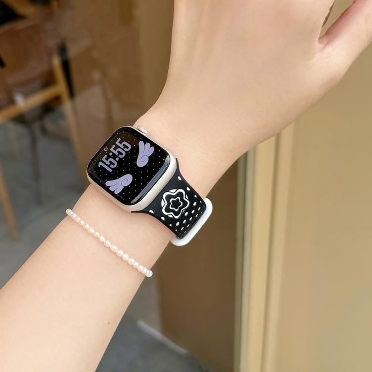 Star-Shaped Dot Pattern Butterfly Clasp Silicone Watch Band, For Apple Watch 46mm / 49mm / 45mm / 44mm, For Apple Watch 42mm / 41mm / 40mm / 38mm