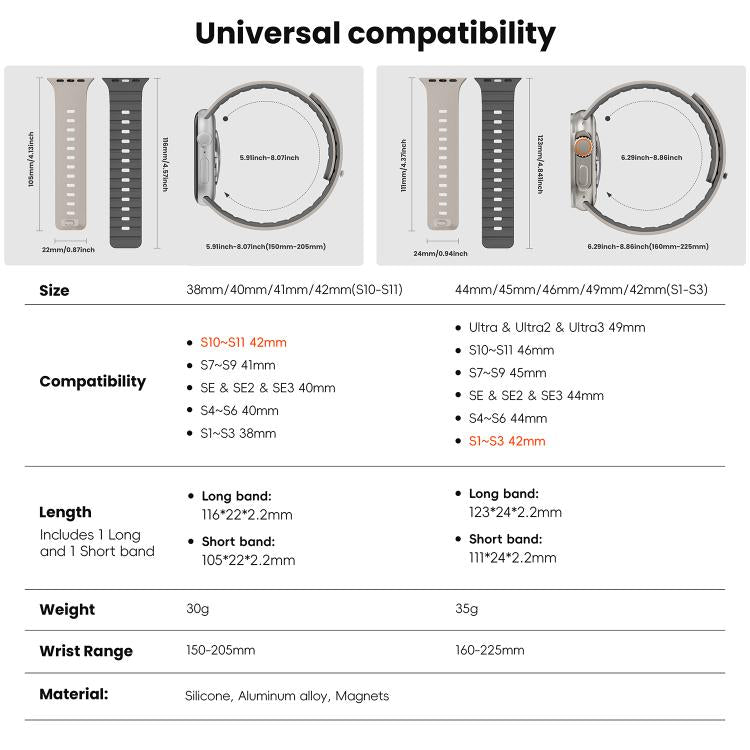 Sunray Textured Nail Clasp Magnetic Silicone Watch Band, For Apple Watch 46mm / 49mm / 45mm / 44mm, For Apple Watch 42mm / 41mm / 40mm / 38mm
