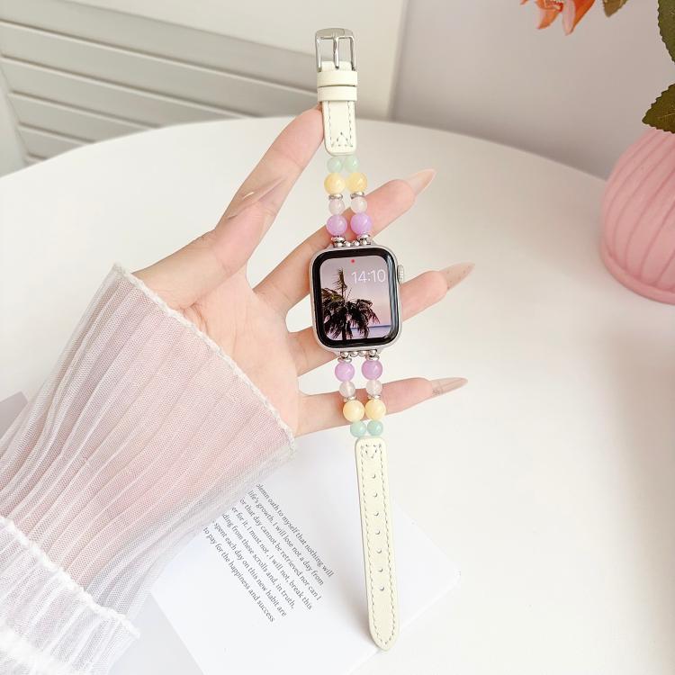 Rainbow Candy Beaded Hybrid Vegan Leather Watch Band, For Apple Watch 46mm / 49mm / 45mm / 44mm, For Apple Watch 42mm / 41mm / 40mm / 38mm