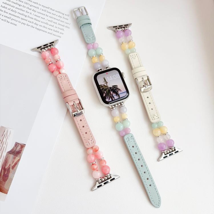 Rainbow Candy Beaded Hybrid Vegan Leather Watch Band, For Apple Watch 46mm / 49mm / 45mm / 44mm, For Apple Watch 42mm / 41mm / 40mm / 38mm