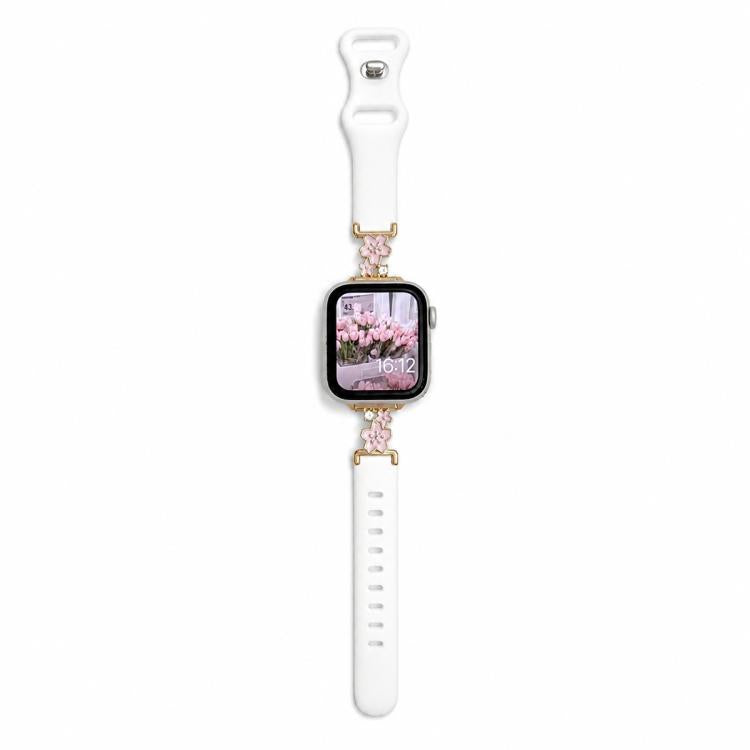 Metal Floral Hybrid Reverse Clasp Silicone Watch Band, For Apple Watch 46mm / 49mm / 45mm / 44mm, For Apple Watch 42mm / 41mm / 40mm / 38mm