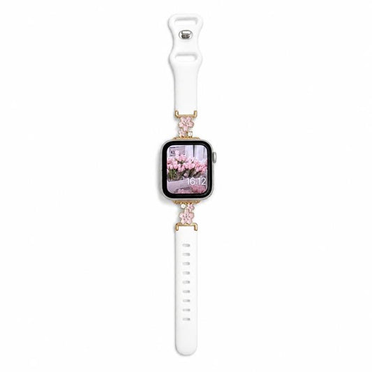 Metal Floral Hybrid Reverse Clasp Silicone Watch Band, For Apple Watch 46mm / 49mm / 45mm / 44mm, For Apple Watch 42mm / 41mm / 40mm / 38mm