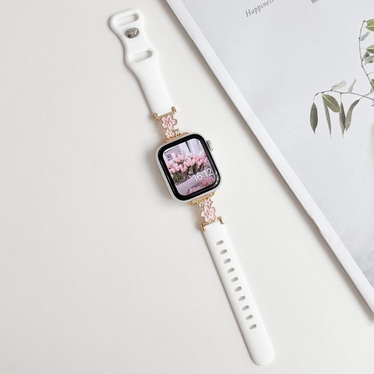 Metal Floral Hybrid Reverse Clasp Silicone Watch Band, For Apple Watch 46mm / 49mm / 45mm / 44mm, For Apple Watch 42mm / 41mm / 40mm / 38mm