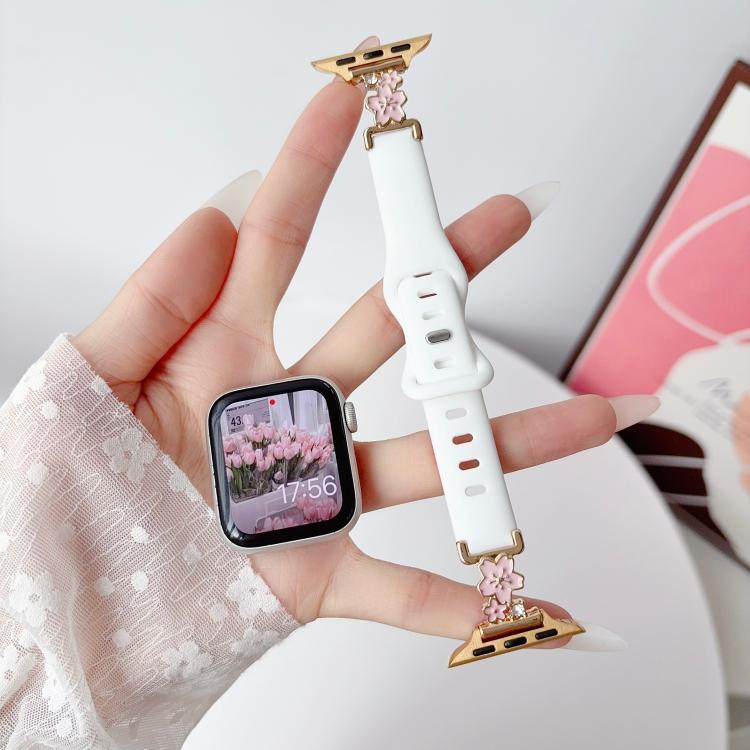 Metal Floral Hybrid Reverse Clasp Silicone Watch Band, For Apple Watch 46mm / 49mm / 45mm / 44mm, For Apple Watch 42mm / 41mm / 40mm / 38mm