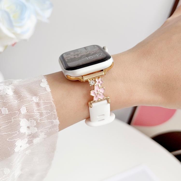 Metal Floral Hybrid Reverse Clasp Silicone Watch Band, For Apple Watch 46mm / 49mm / 45mm / 44mm, For Apple Watch 42mm / 41mm / 40mm / 38mm