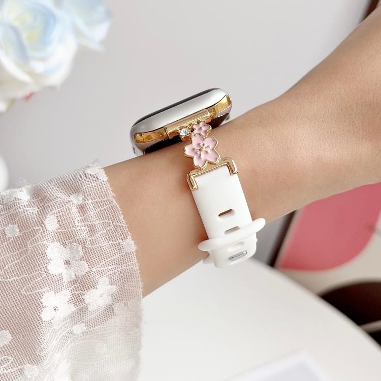 Metal Floral Hybrid Reverse Clasp Silicone Watch Band, For Apple Watch 46mm / 49mm / 45mm / 44mm, For Apple Watch 42mm / 41mm / 40mm / 38mm