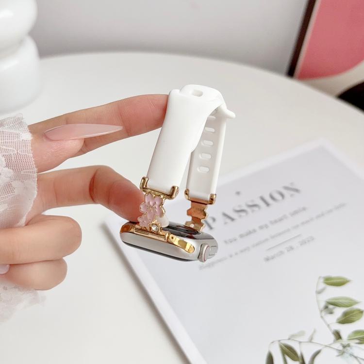 Metal Floral Hybrid Reverse Clasp Silicone Watch Band, For Apple Watch 46mm / 49mm / 45mm / 44mm, For Apple Watch 42mm / 41mm / 40mm / 38mm