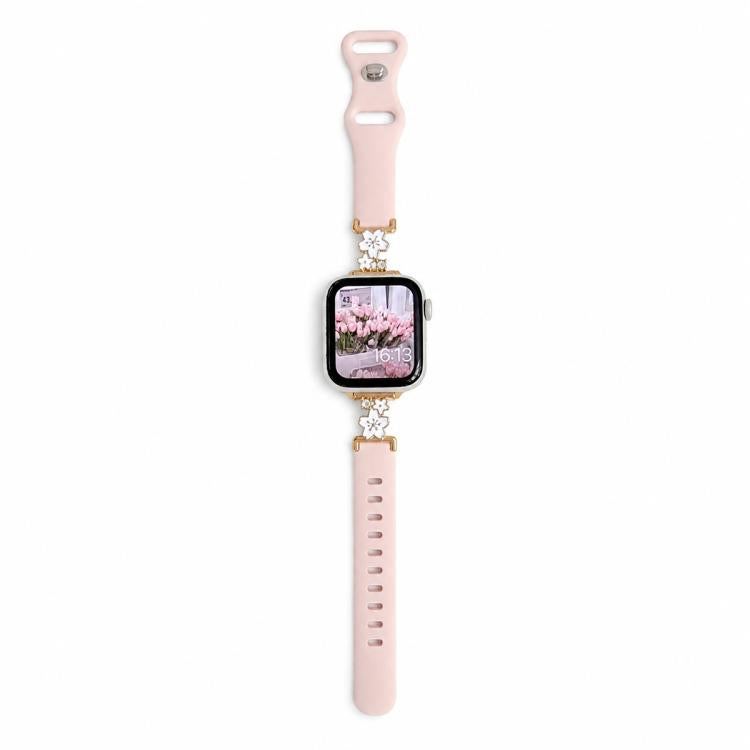 Metal Floral Hybrid Reverse Clasp Silicone Watch Band, For Apple Watch 46mm / 49mm / 45mm / 44mm, For Apple Watch 42mm / 41mm / 40mm / 38mm