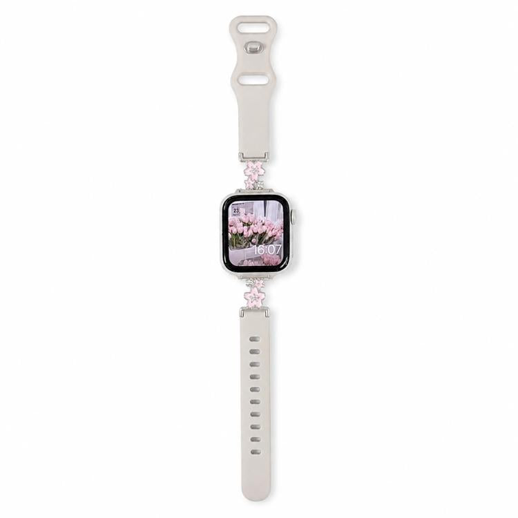 Metal Floral Hybrid Reverse Clasp Silicone Watch Band, For Apple Watch 46mm / 49mm / 45mm / 44mm, For Apple Watch 42mm / 41mm / 40mm / 38mm