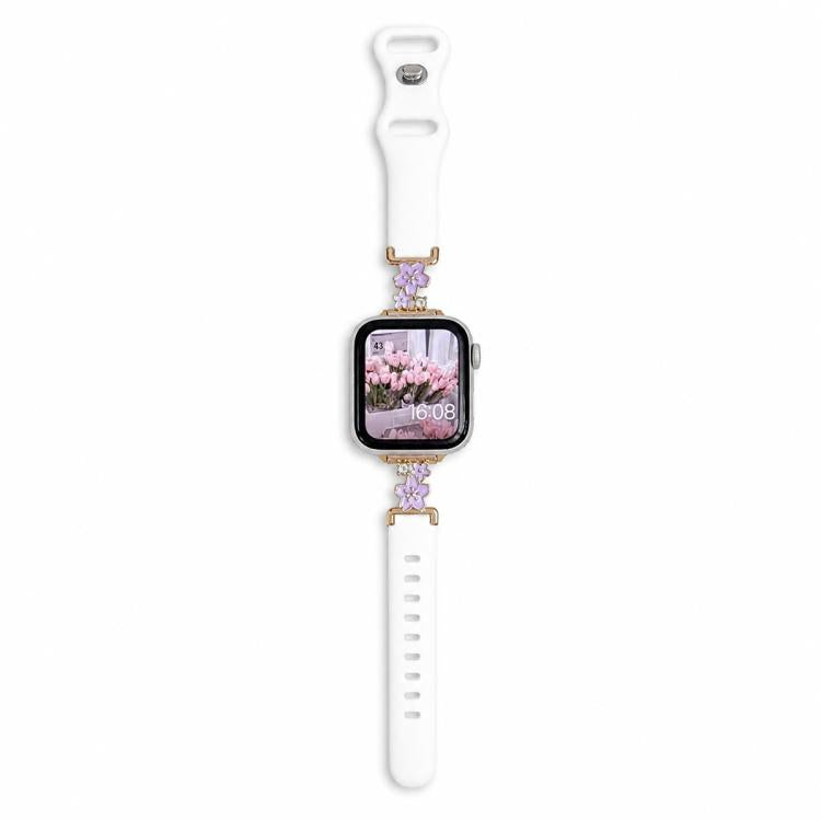 Metal Floral Hybrid Reverse Clasp Silicone Watch Band, For Apple Watch 46mm / 49mm / 45mm / 44mm, For Apple Watch 42mm / 41mm / 40mm / 38mm