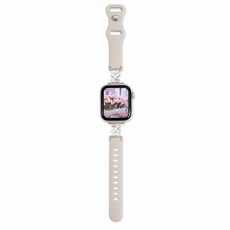 Metal Floral Hybrid Reverse Clasp Silicone Watch Band, For Apple Watch 46mm / 49mm / 45mm / 44mm, For Apple Watch 42mm / 41mm / 40mm / 38mm