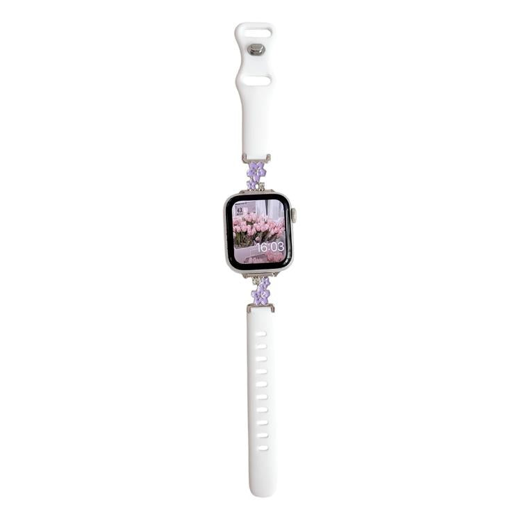 Metal Floral Hybrid Reverse Clasp Silicone Watch Band, For Apple Watch 46mm / 49mm / 45mm / 44mm, For Apple Watch 42mm / 41mm / 40mm / 38mm