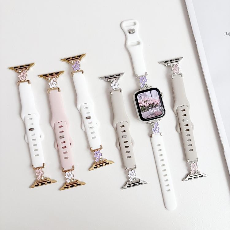 Metal Floral Hybrid Reverse Clasp Silicone Watch Band, For Apple Watch 46mm / 49mm / 45mm / 44mm, For Apple Watch 42mm / 41mm / 40mm / 38mm