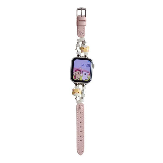 Cute Cat Jade Beads Hybrid Vegan Leather Watch Band, For Apple Watch 46mm / 49mm / 45mm / 44mm, For Apple Watch 42mm / 41mm / 40mm / 38mm
