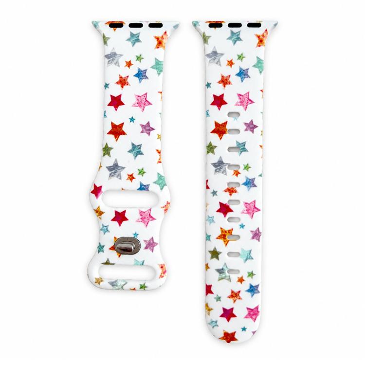 Iridescent Foil Star Pattern Reverse Clasp Silicone Watch Band, For Apple Watch 46mm / 49mm / 45mm / 44mm, For Apple Watch 42mm / 41mm / 40mm / 38mm