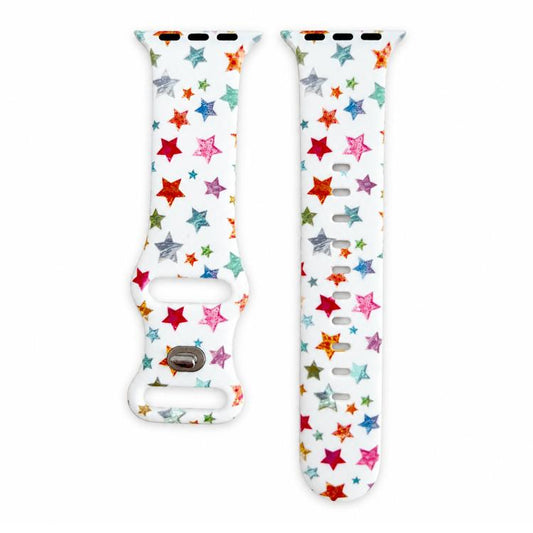 Iridescent Foil Star Pattern Reverse Clasp Silicone Watch Band, For Apple Watch 46mm / 49mm / 45mm / 44mm, For Apple Watch 42mm / 41mm / 40mm / 38mm