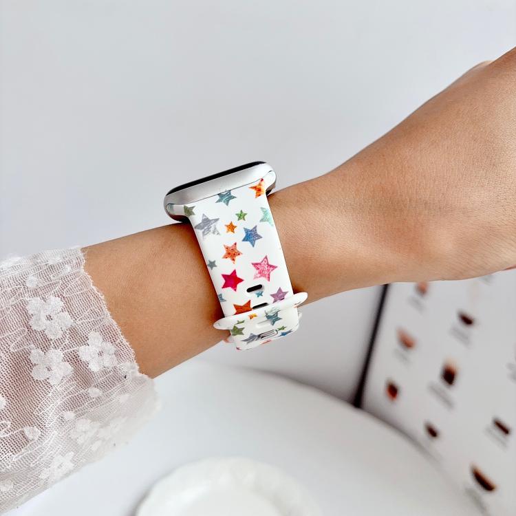 Iridescent Foil Star Pattern Reverse Clasp Silicone Watch Band, For Apple Watch 46mm / 49mm / 45mm / 44mm, For Apple Watch 42mm / 41mm / 40mm / 38mm