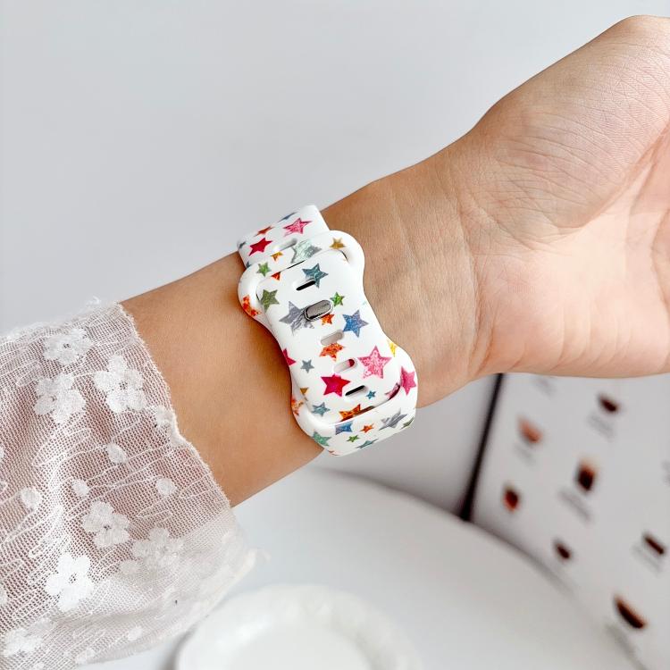 Iridescent Foil Star Pattern Reverse Clasp Silicone Watch Band, For Apple Watch 46mm / 49mm / 45mm / 44mm, For Apple Watch 42mm / 41mm / 40mm / 38mm
