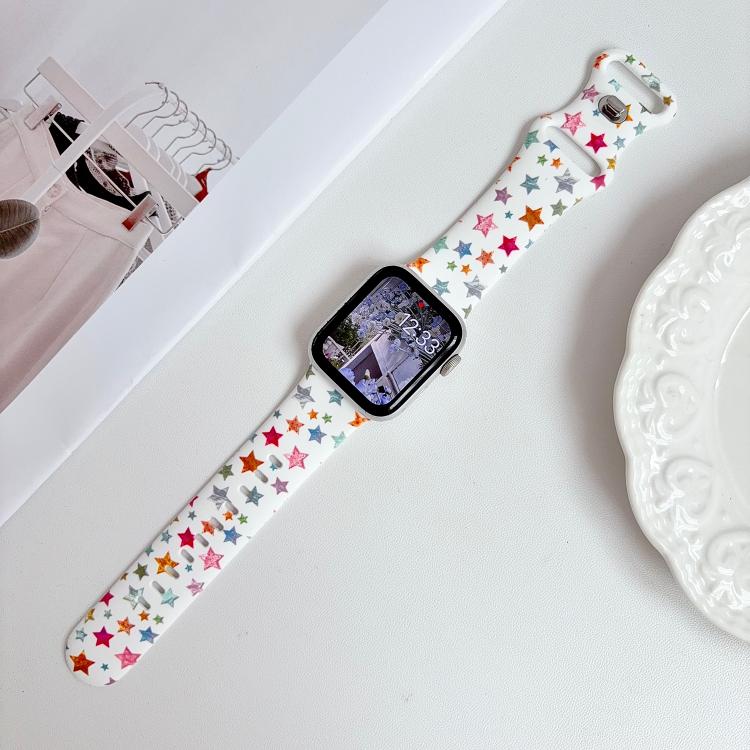 Iridescent Foil Star Pattern Reverse Clasp Silicone Watch Band, For Apple Watch 46mm / 49mm / 45mm / 44mm, For Apple Watch 42mm / 41mm / 40mm / 38mm