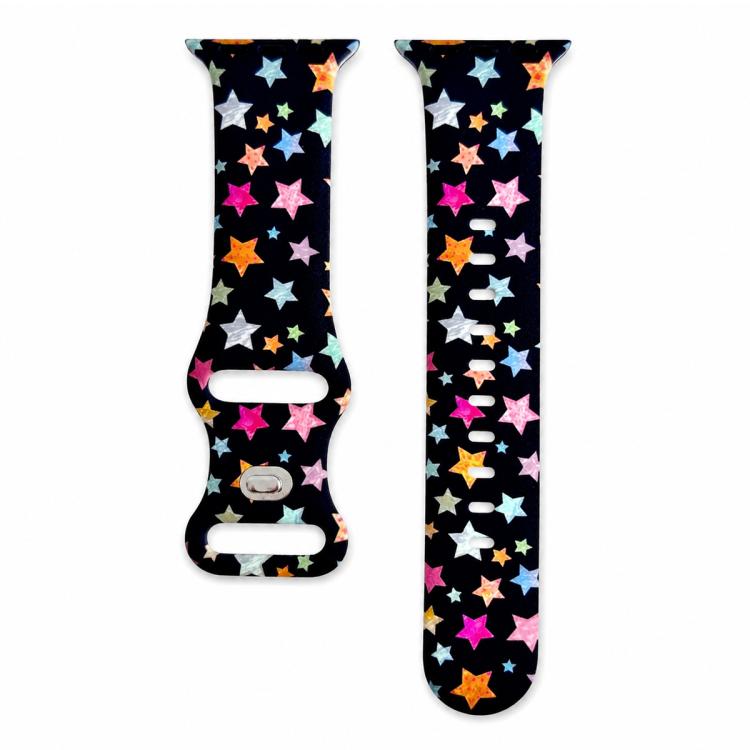 Iridescent Foil Star Pattern Reverse Clasp Silicone Watch Band, For Apple Watch 46mm / 49mm / 45mm / 44mm, For Apple Watch 42mm / 41mm / 40mm / 38mm