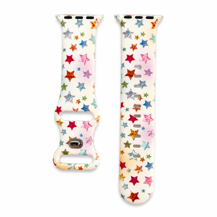 Iridescent Foil Star Pattern Reverse Clasp Silicone Watch Band, For Apple Watch 46mm / 49mm / 45mm / 44mm, For Apple Watch 42mm / 41mm / 40mm / 38mm