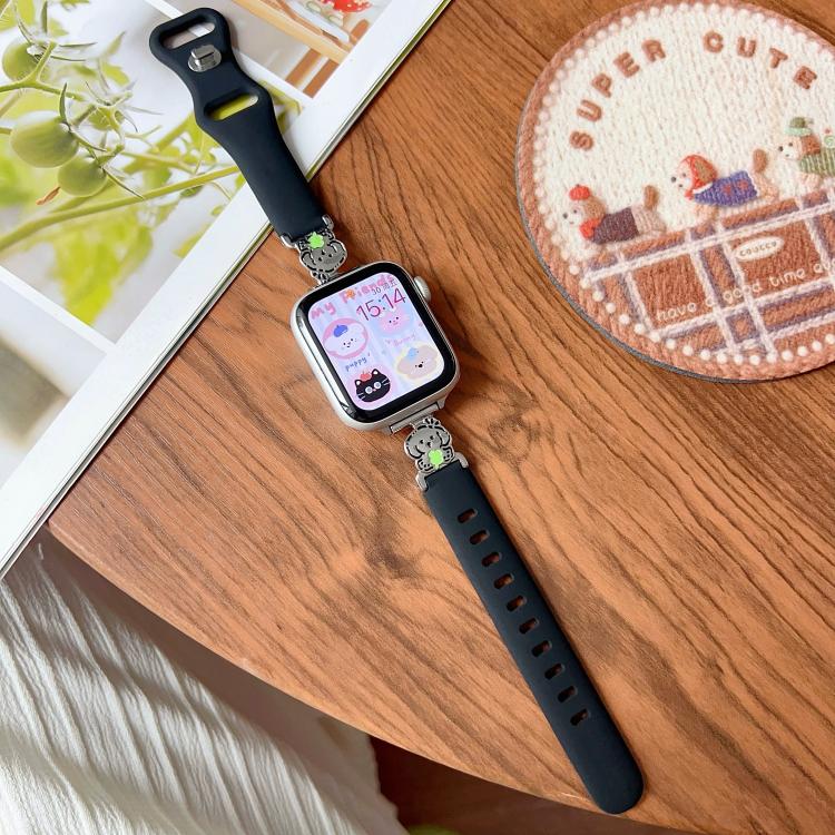 Metal Cartoon Hybrid Black Silicone Watch Band, For Apple Watch 46mm / 49mm / 45mm / 44mm, For Apple Watch 42mm / 41mm / 40mm / 38mm