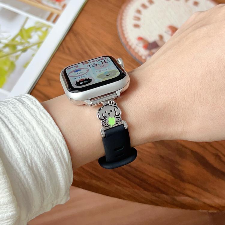 Metal Cartoon Hybrid Black Silicone Watch Band, For Apple Watch 46mm / 49mm / 45mm / 44mm, For Apple Watch 42mm / 41mm / 40mm / 38mm