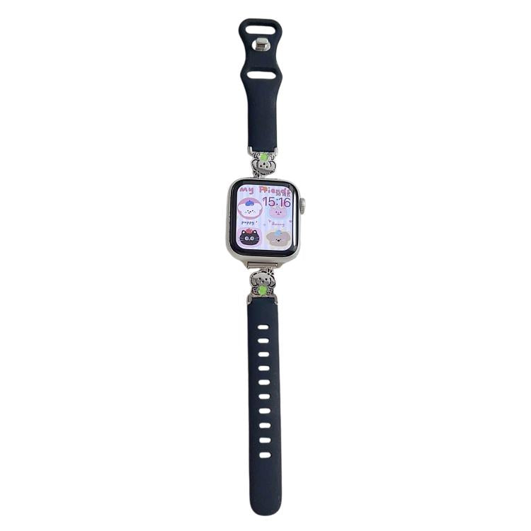 Metal Cartoon Hybrid Black Silicone Watch Band, For Apple Watch 46mm / 49mm / 45mm / 44mm, For Apple Watch 42mm / 41mm / 40mm / 38mm