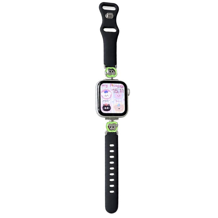 Metal Cartoon Hybrid Black Silicone Watch Band, For Apple Watch 46mm / 49mm / 45mm / 44mm, For Apple Watch 42mm / 41mm / 40mm / 38mm
