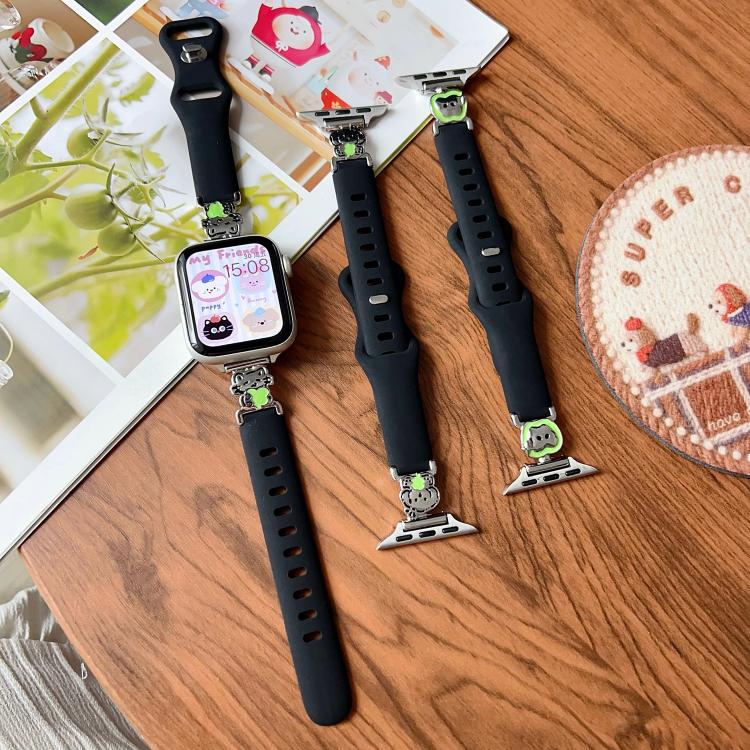 Metal Cartoon Hybrid Black Silicone Watch Band, For Apple Watch 46mm / 49mm / 45mm / 44mm, For Apple Watch 42mm / 41mm / 40mm / 38mm