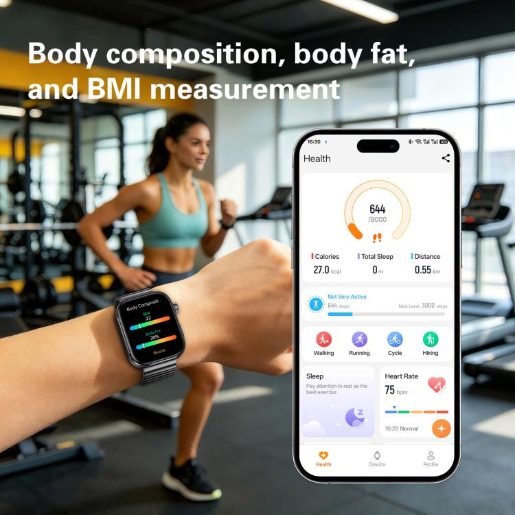 GE53 Smart Watch, 1.92 inch Screen, BT Call, ECG, ECG Heart Rate, Blood Oxygen, Blood Pressure
