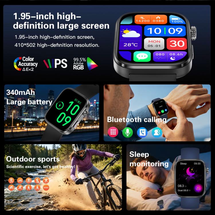 GE53 Smart Watch, 1.92 inch Screen, BT Call, ECG, ECG Heart Rate, Blood Oxygen, Blood Pressure