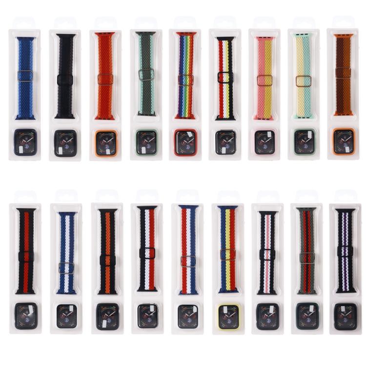 Adjustable Striped Woven Nylon Watch Band + Watch Case Set, For Apple Watch Series 9 / 8 / 7 45mm, For Apple Watch Series 9 / 8 / 7 41mm