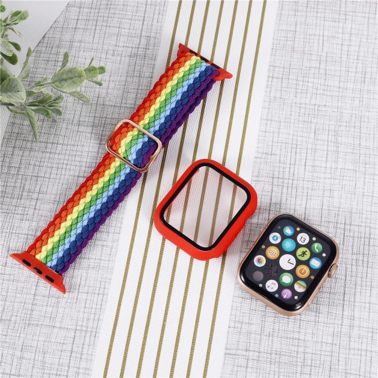 Adjustable Striped Woven Nylon Watch Band + Watch Case Set, For Apple Watch Series 9 / 8 / 7 45mm, For Apple Watch Series 9 / 8 / 7 41mm