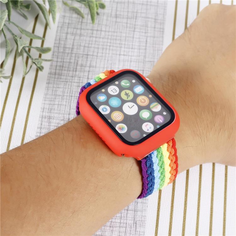 Adjustable Striped Woven Nylon Watch Band + Watch Case Set, For Apple Watch Series 9 / 8 / 7 45mm, For Apple Watch Series 9 / 8 / 7 41mm