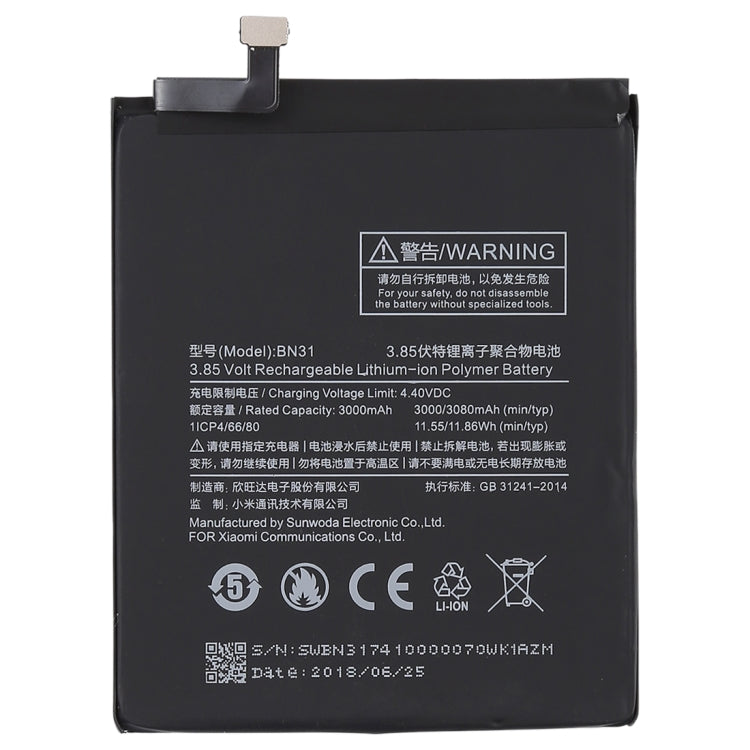 3000mAh Li-Polymer Battery BN31 for Xiaomi Mi 5X / Note 5A, For Mi 5X / Note 5A