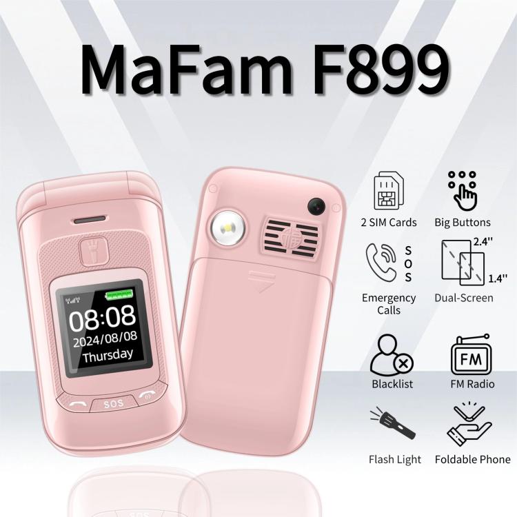 Mafam F899 Flip Phone, 2.4 inch, 32MB+32MB, Support FM, SOS, GSM, Family Number, Big Keys, Dual SIM, UK Plug, UK Plug
