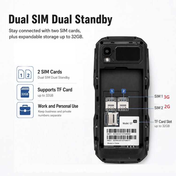 Q7 3G Key Phone, 3600mAh Battery, 2.4 inch, SOS, 21 Keys, Dual SIM, Network: 3G, Support Whatsapp, Facebook