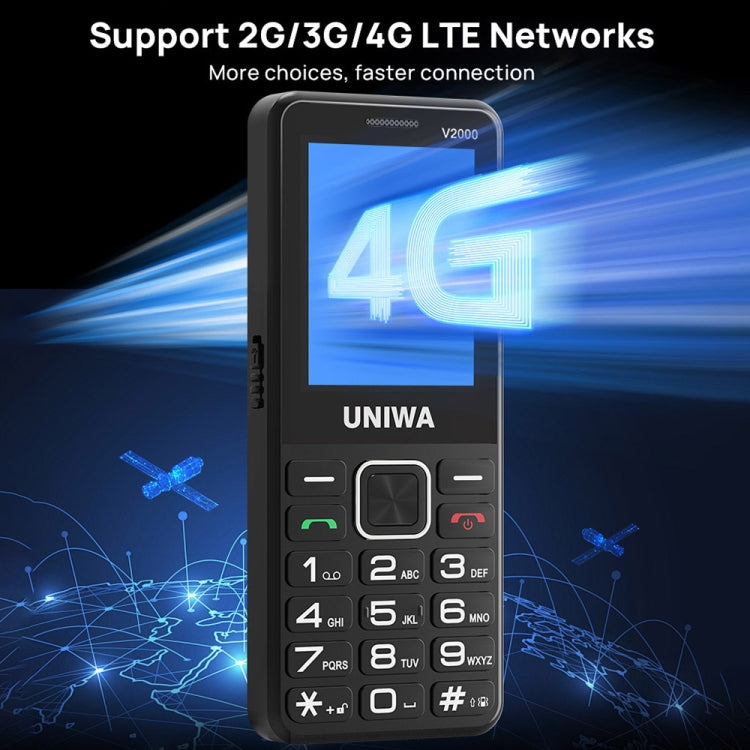 UNIWA V2000 Elder Keypad Phone, 2.4 inch Unisoc T107, 1700mAh Battery, LED Flashlight, SOS, Network: 4G, EU Plug, EU Plug