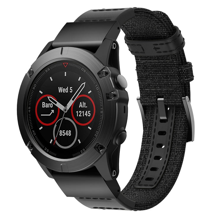 Canvas and Leather Wrist Strap Watch Band for Garmin Fenix5x Plus Fenix3, Wrist Strap Size:150+110mm
